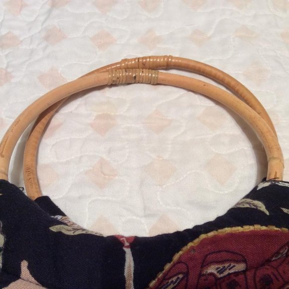 Handmade EUC Vintage Bag Bamboo Handles & 1950's sequined Auto Designs - Picture 4 of 7